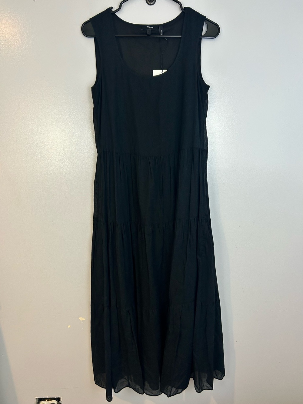 NWT Theory Black Sleevelss Cotton Tiered Boho Maxi Dress Size Small Petite